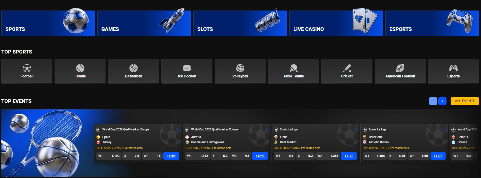Tablero de apuestas deportivas BetAndYou con varias categorías atléticas.